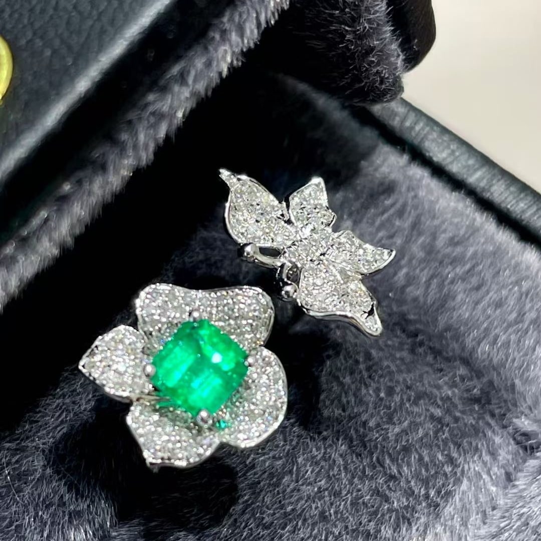 14k Gold 0.52 Ct Natural Emerald & Diamond Ring - 3