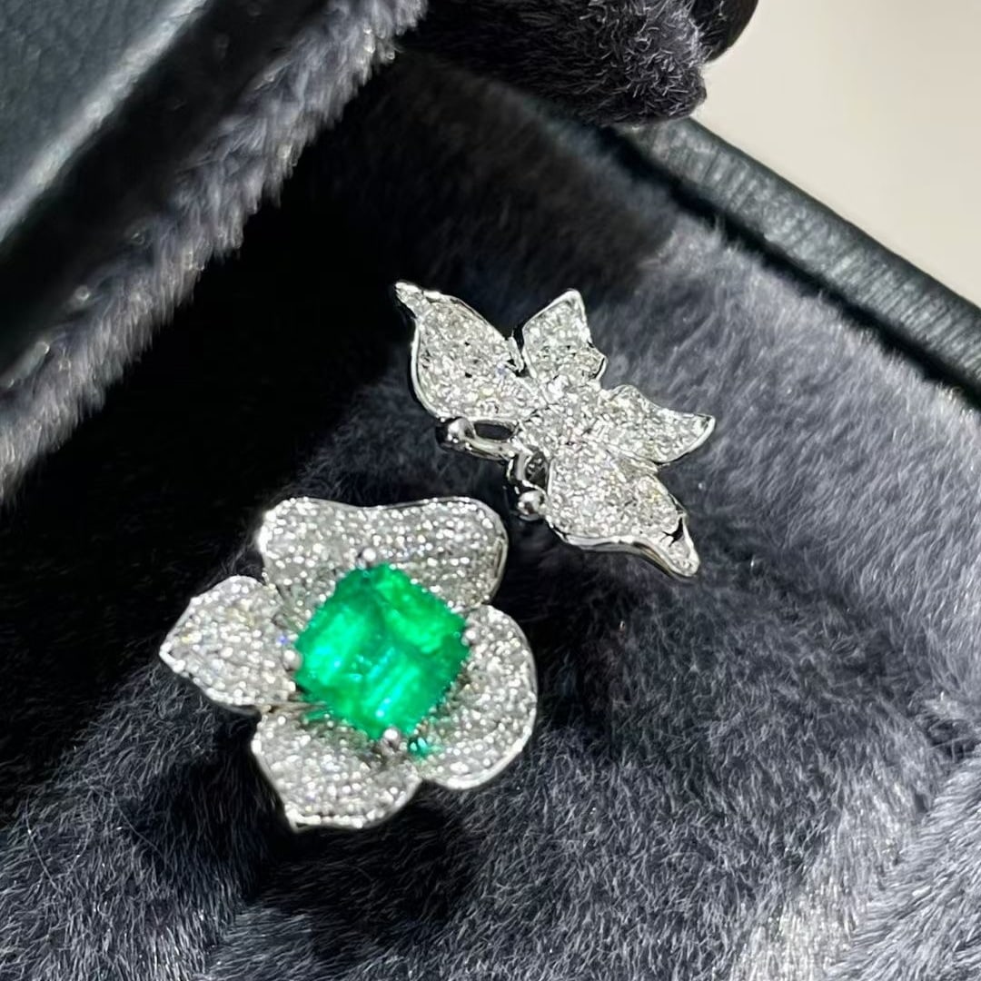14k Gold 0.52 Ct Natural Emerald & Diamond Ring - 4