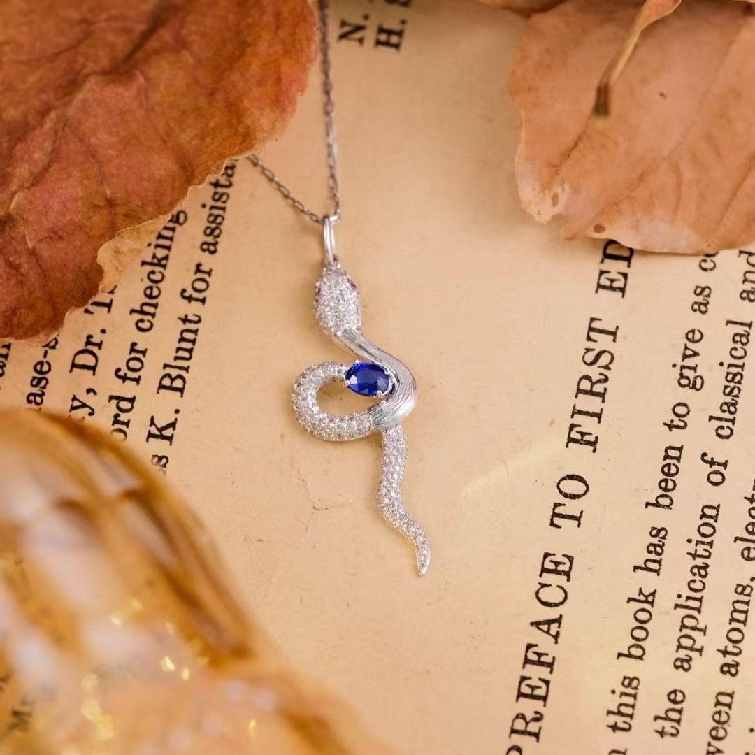 14k Gold 0.82 Ct Natural Sapphire & Diamond Pendant( Without Chain ) - 2