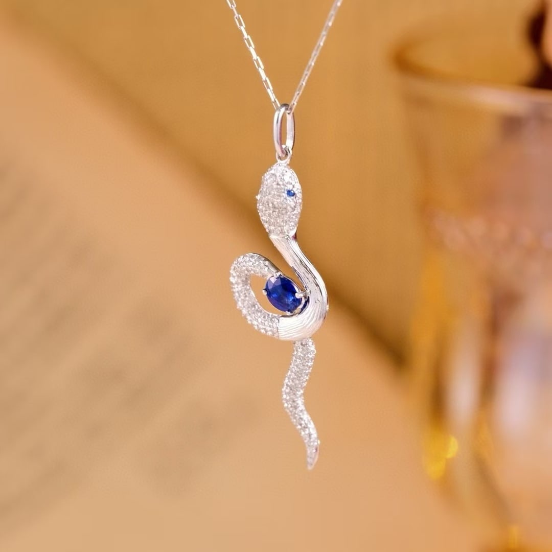 14k Gold 0.82 Ct Natural Sapphire & Diamond Pendant( Without Chain ) - 4