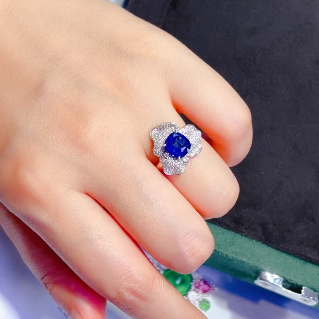 14k Gold 3.32 Ctw Natural Sapphire & Diamond Ring - 2