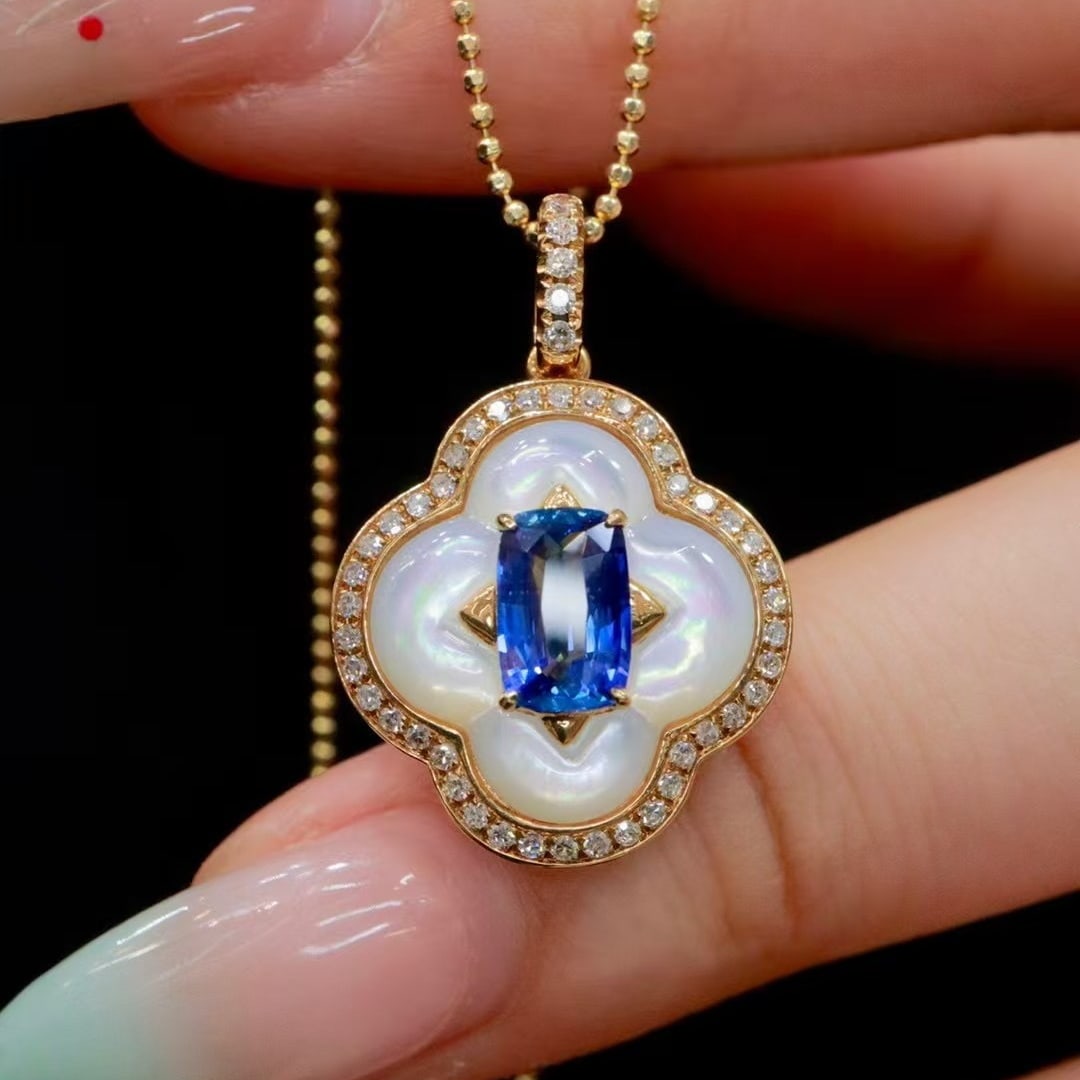 14k Gold 1.24 Ctw Natural Sapphire & Diamond Pendant( Without Chain ): Ref:230982203 / / gold content:14k gold / / main gemstone:sapphire / / shape:cushion / / carat weight:1. 03ct / / color:royal blue / / treatment:natural / / / / adjacent gemstone 2 : diamond / / shape