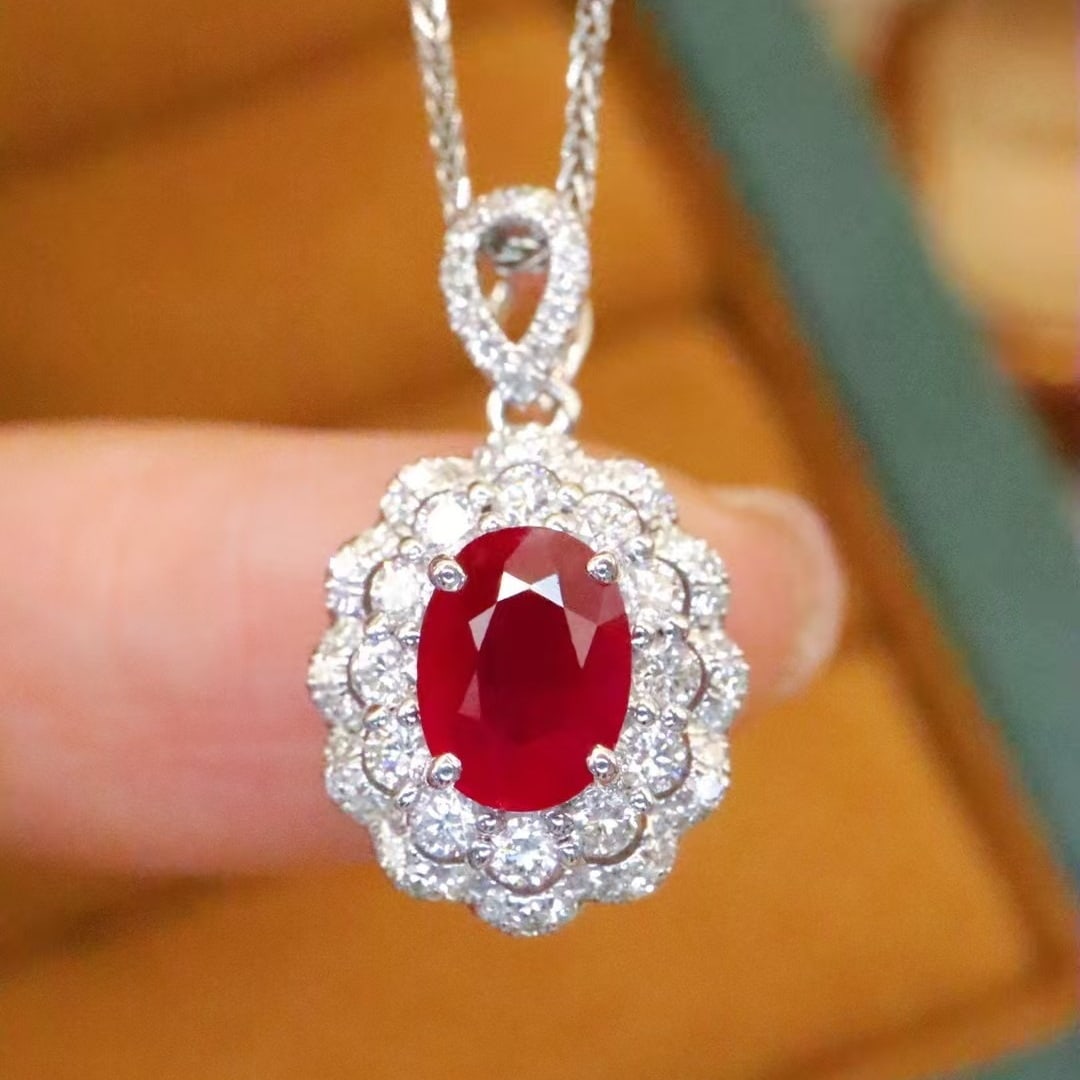 14k Gold 1.40 Ctw Natural Ruby & Diamond Pendant( Without Chain ): Ref:230982206 / / gold content:14k gold / / main gemstone:ruby / / shape:oval / / carat weight:1. 02ct / / color:pigeonblood red / / treatment:natural / / / / adjacent gemstone 2 : diamond / /