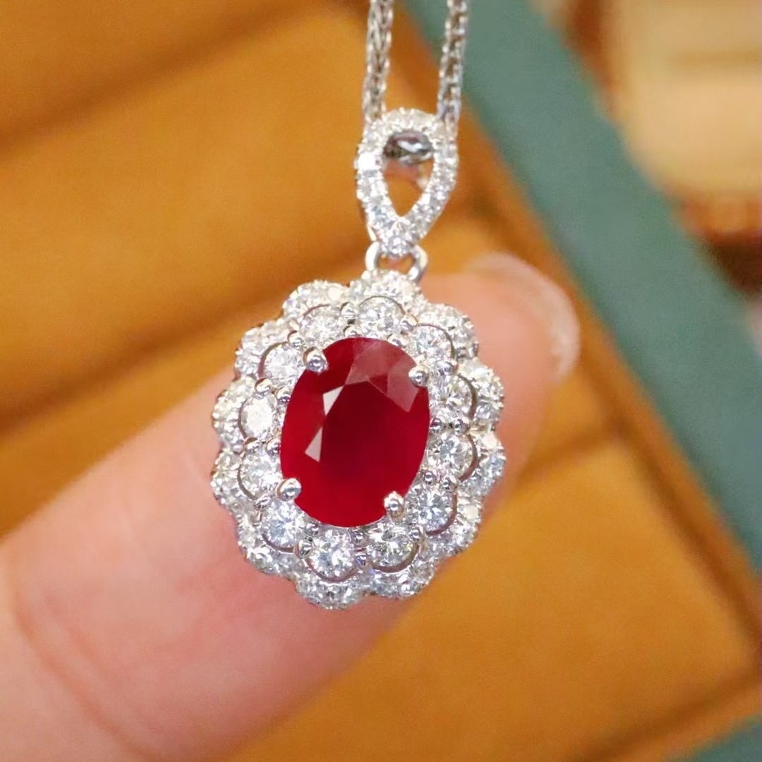 14k Gold 1.40 Ctw Natural Ruby & Diamond Pendant( Without Chain ) - 2
