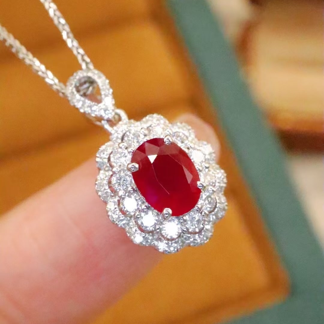 14k Gold 1.40 Ctw Natural Ruby & Diamond Pendant( Without Chain ) - 3