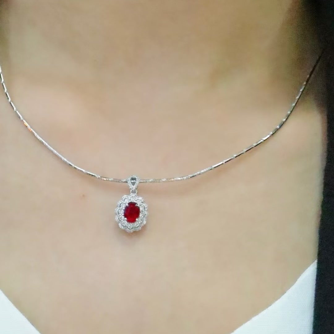 14k Gold 1.40 Ctw Natural Ruby & Diamond Pendant( Without Chain ) - 5
