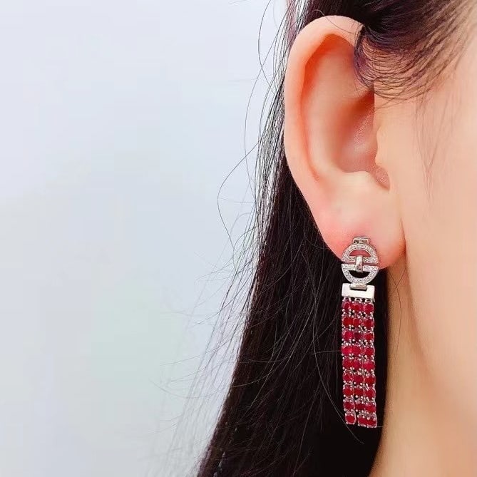 14k Gold 8.45 Ct Vivid Red Natural Ruby & Diamond Earrings - 3