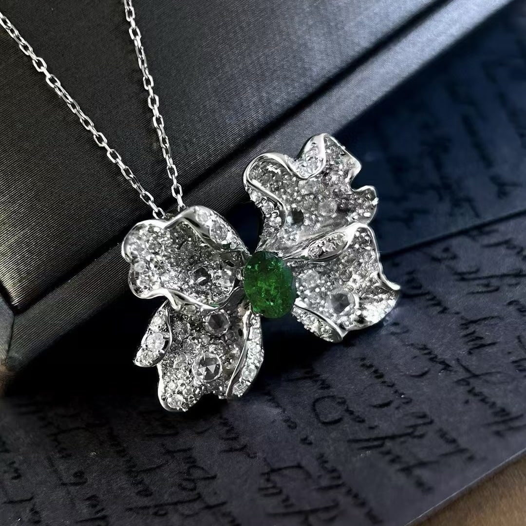 14k Gold 1.66 Ctw Vivid Green Natural Emerald & Diamond Ring/pendant( Without Chain ) - 2