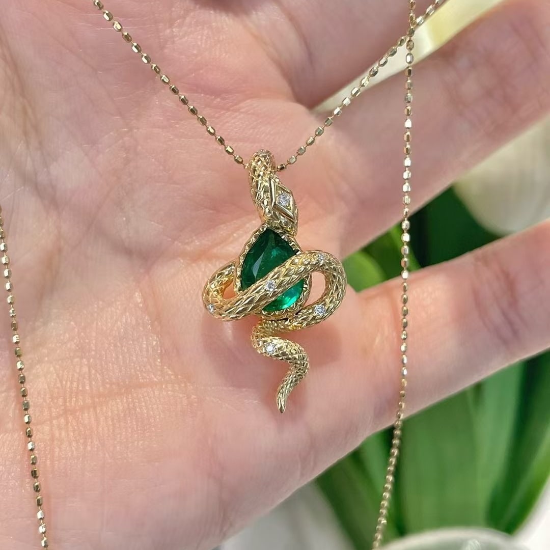 14k Gold 1 Ct Vivid Green Natural Emerald & Diamond Pendant( Without Chain ) - 5