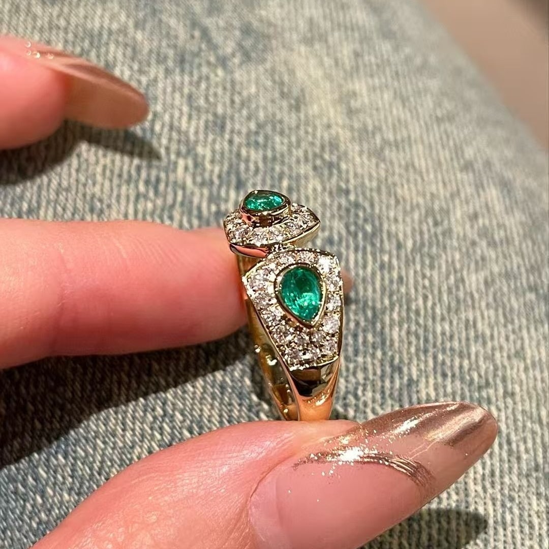 14k Gold 0.3 Ct Natural Emerald & Diamond Ring - 2
