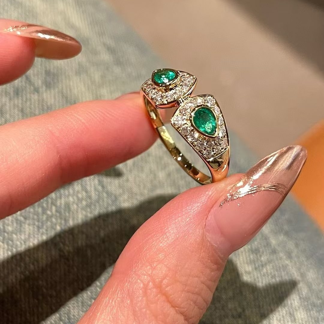 14k Gold 0.3 Ct Natural Emerald & Diamond Ring - 3