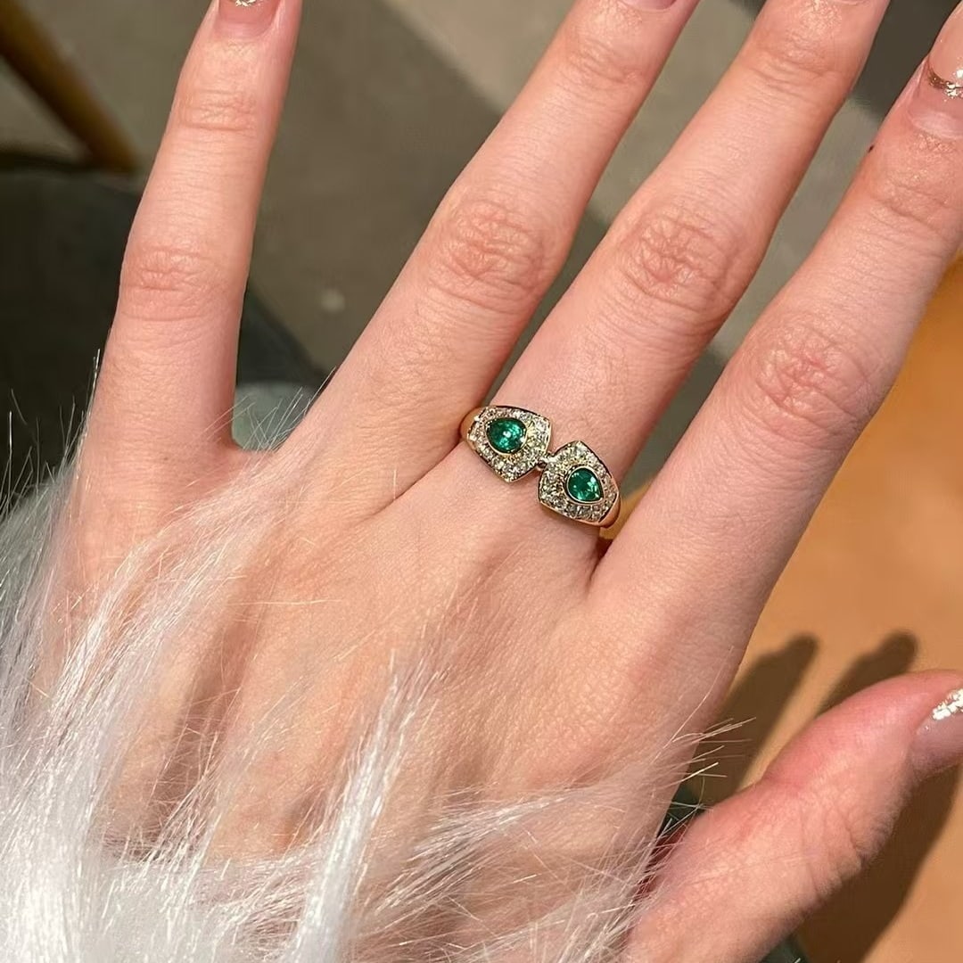 14k Gold 0.3 Ct Natural Emerald & Diamond Ring - 4