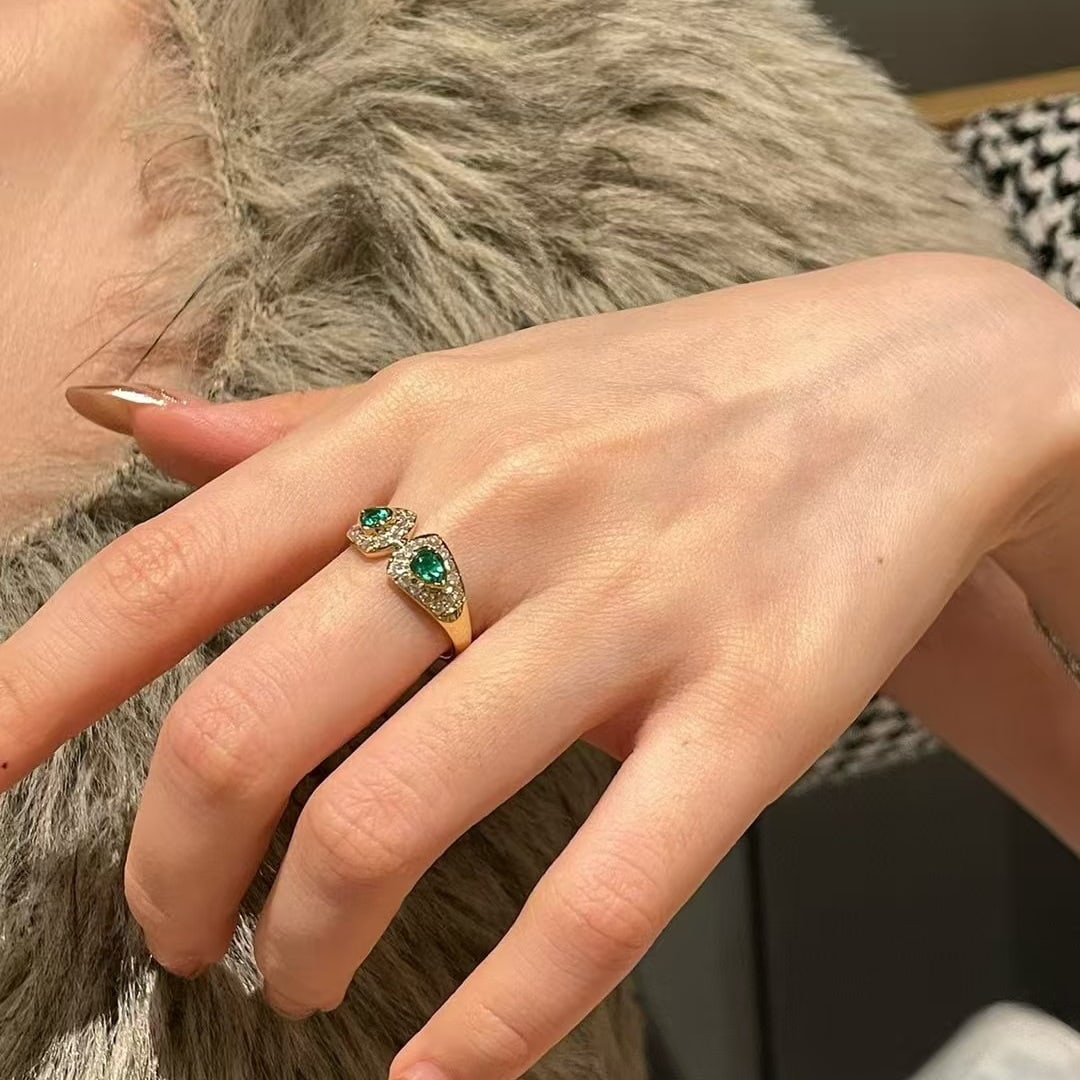 14k Gold 0.3 Ct Natural Emerald & Diamond Ring - 5