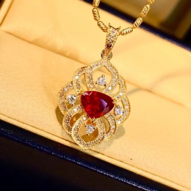 14k Gold 1.30 Ctw Natural Ruby & Diamond Pendant( Without Chain ) - 2