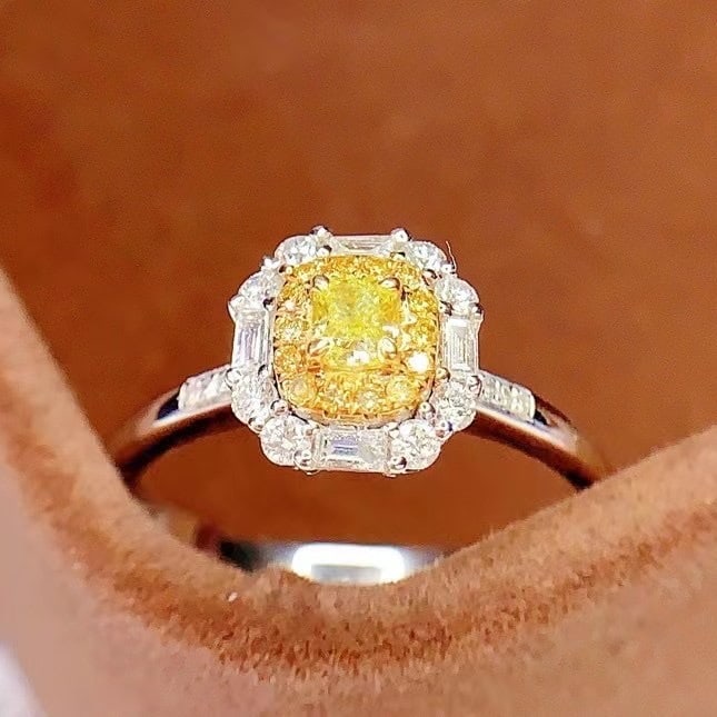 14k Gold 0.29 Ct Natural Yellow Diamond & Diamond Ring - 5