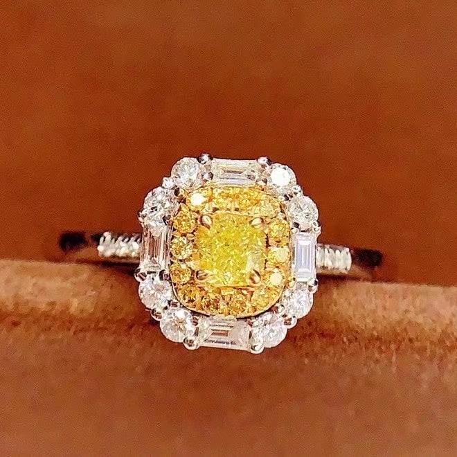 14k Gold 0.29 Ct Natural Yellow Diamond & Diamond Ring - 6