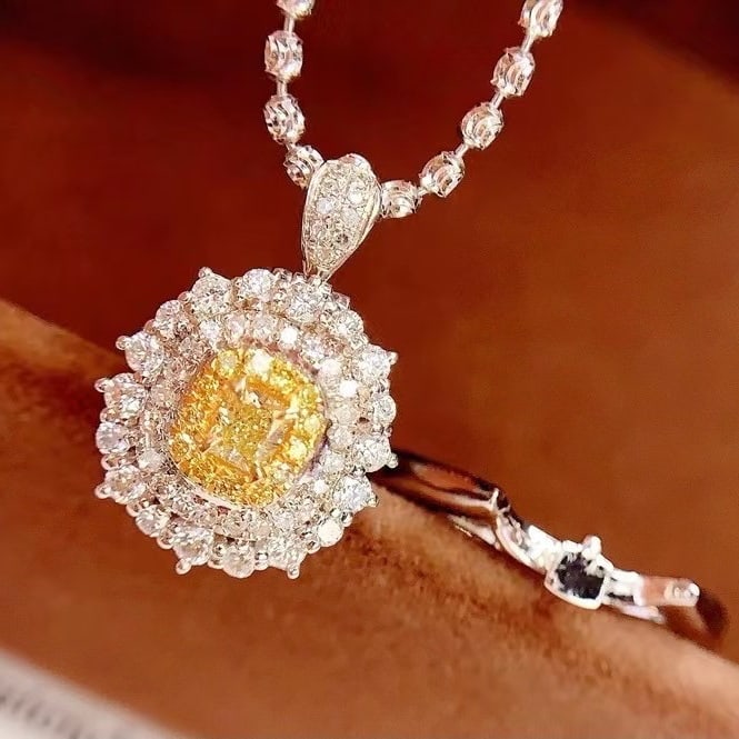 14k Gold 0.26 Ct Natural Yellow Diamond & Diamond Ring/pendant( Without Chain ) (1 of 6)