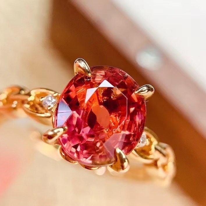 14k Gold 2.82 Ct Natural Tourmaline & Diamond Ring: Ref:230982222 / / gold content:14k gold / / ring size:7. 25us / / / / main gemstone:tourmaline / / shape:oval / / carat weight:2. 82ct / / color:red / / treatment:natural / / / / adjacent gemstone 2