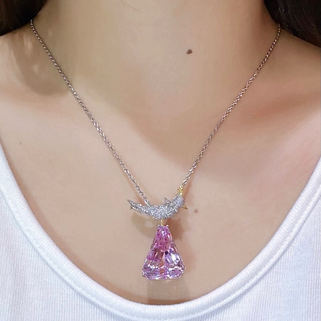 14k Gold 22.91 Ctw Natural Kunzite & Diamond Brooch/pendant( Without Chain ) - 2