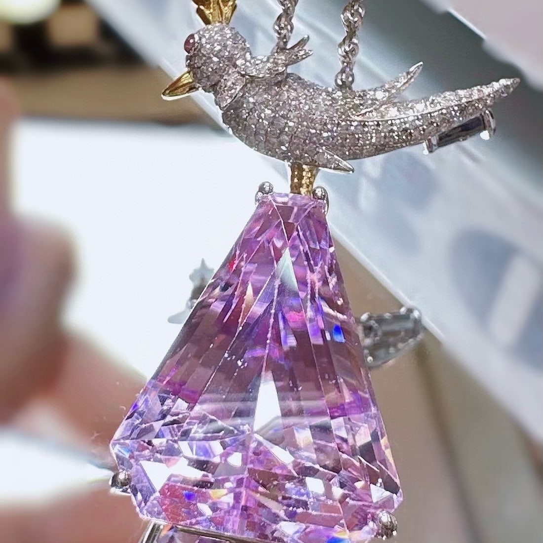 14k Gold 22.91 Ctw Natural Kunzite & Diamond Brooch/pendant( Without Chain ) - 4