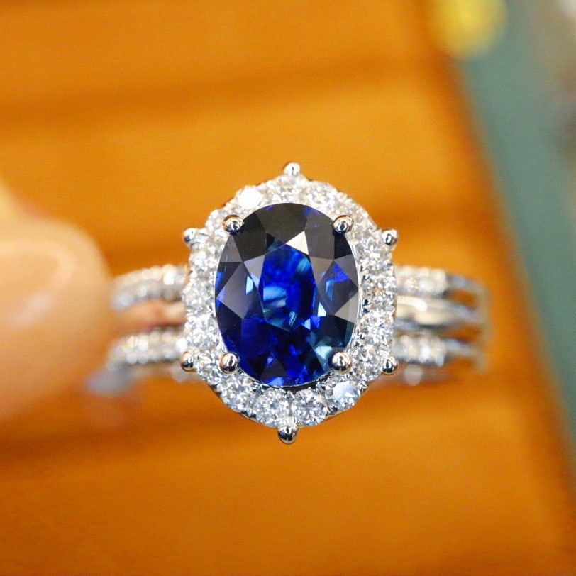 14k Gold 1.63 Ctw Natural Sapphire & Diamond Ring: Ref:230982230 / / gold content:14k gold / / ring size:7. 25us / / / / main gemstone:sapphire / / shape:oval / / carat weight:1. 28ct / / color:royal blue / / treatment:natural / / / / adjacent