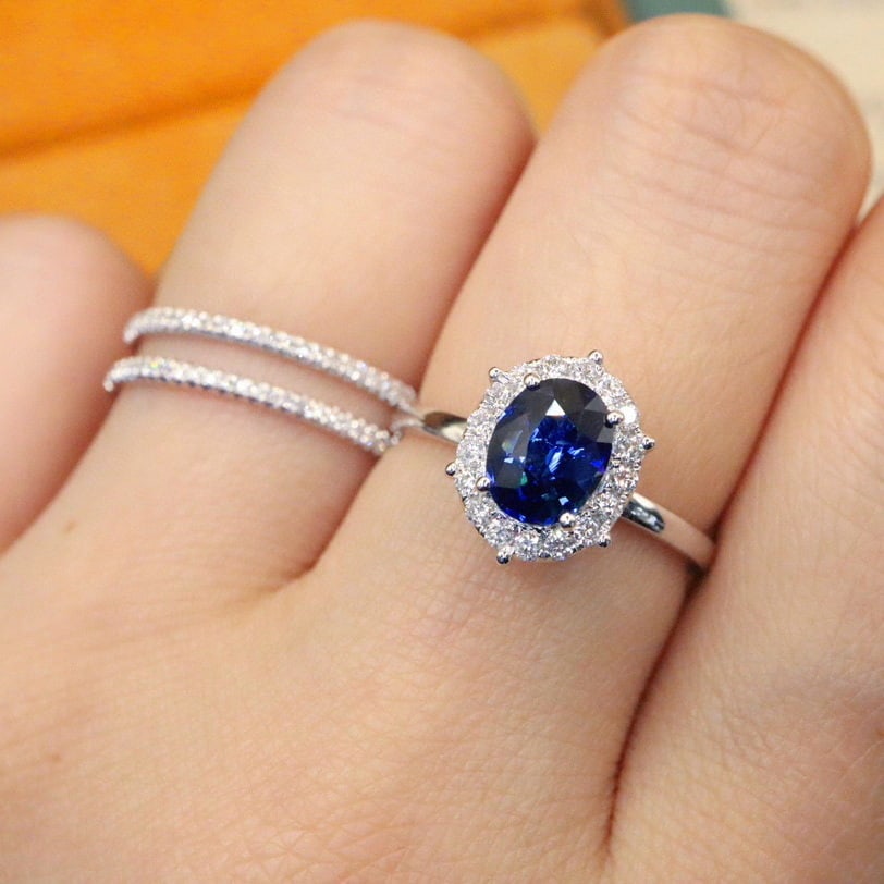 14k Gold 1.63 Ctw Natural Sapphire & Diamond Ring - 7