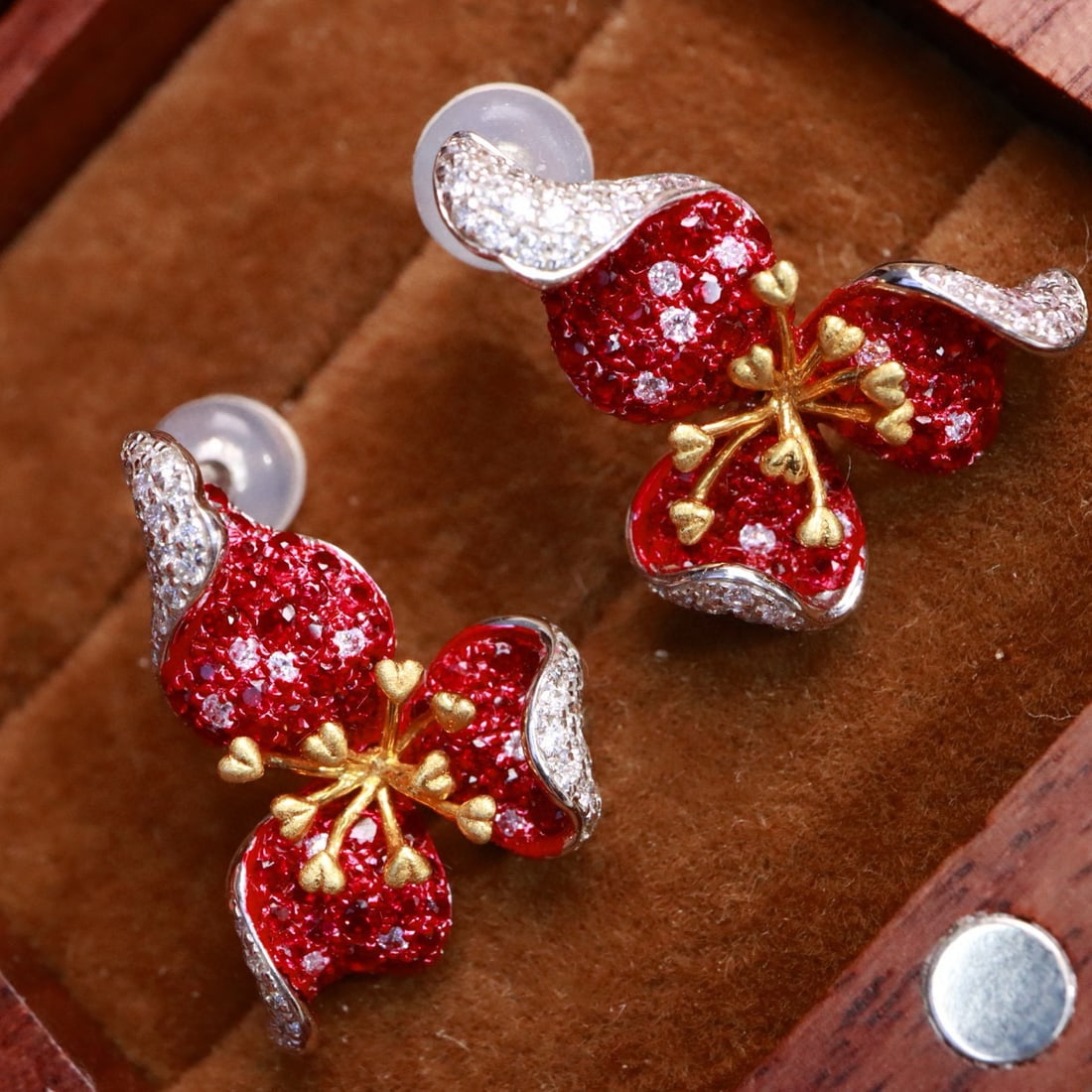14k Gold 1.57 Ctw Natural Ruby & Diamond Earrings - 2