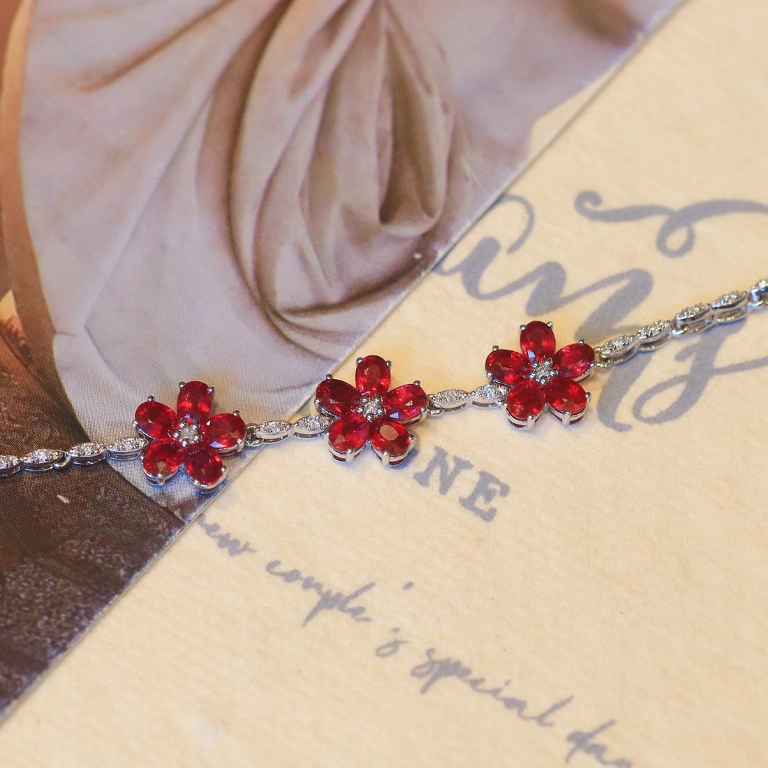 14k Gold 3.37 Ctw Natural Ruby & Diamond Bracelet - 2