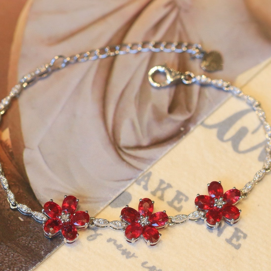 14k Gold 3.37 Ctw Natural Ruby & Diamond Bracelet - 4