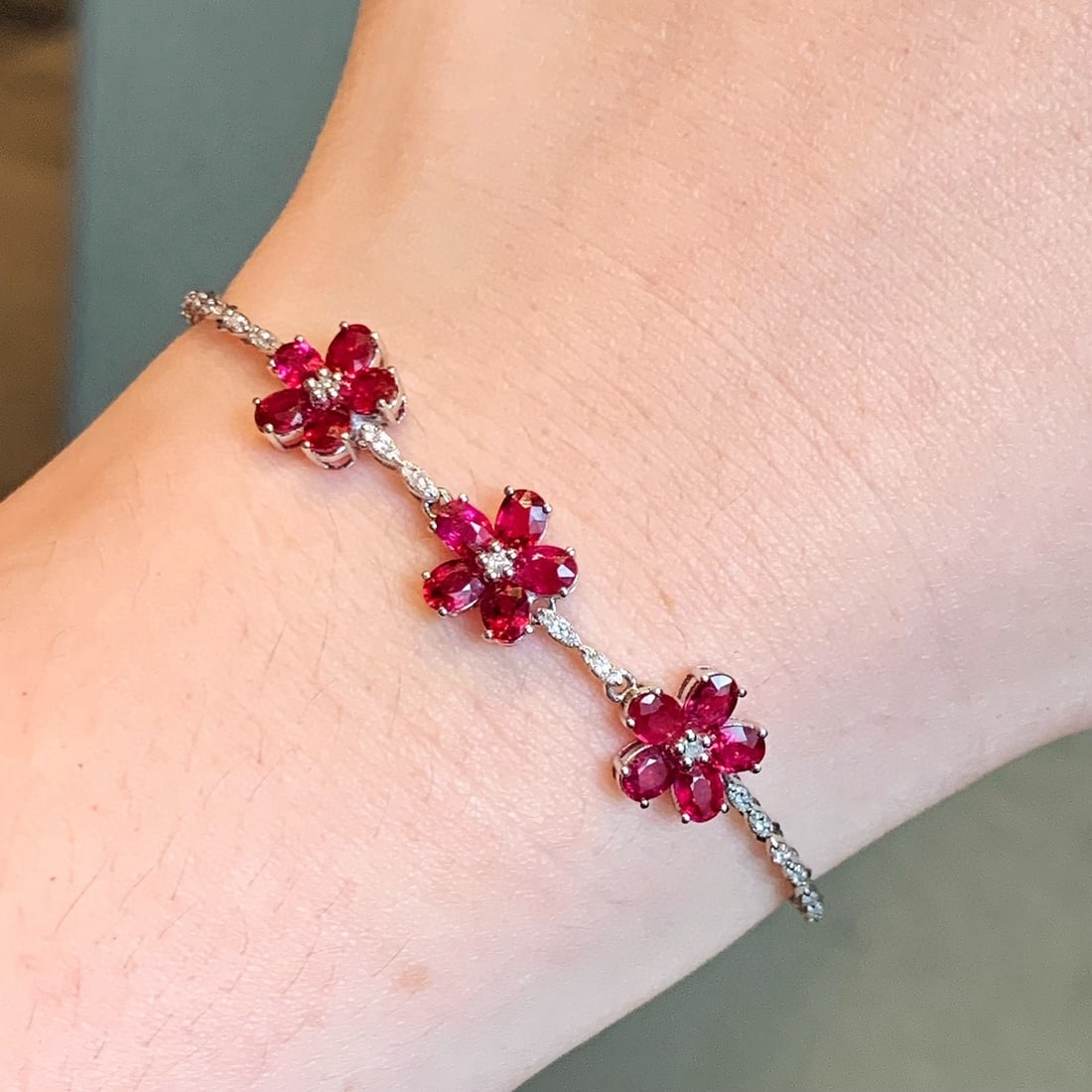 14k Gold 3.37 Ctw Natural Ruby & Diamond Bracelet - 7