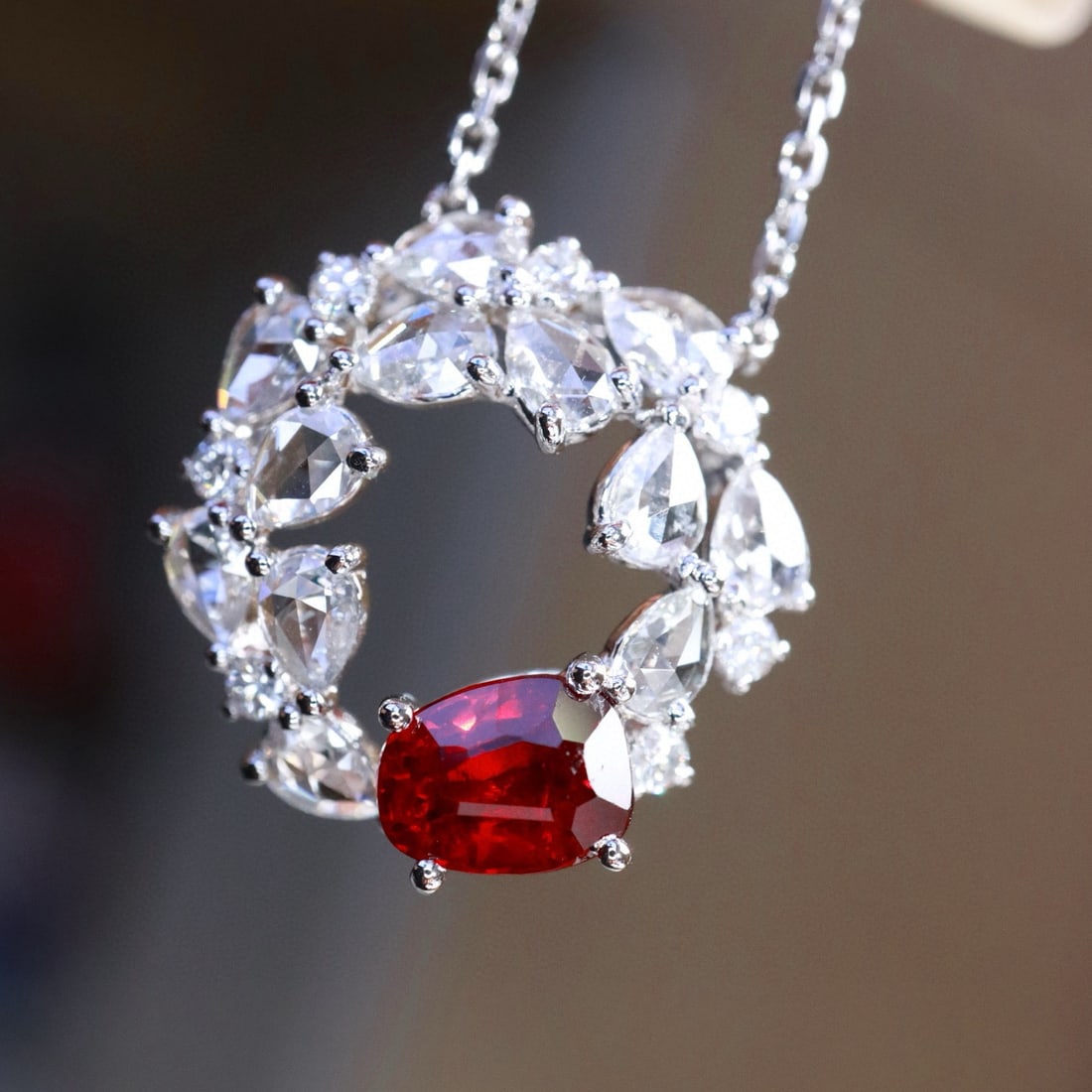 14k Gold 1.38 Ctw Natural Ruby & Diamond Pendant( Without Chain ) - 3
