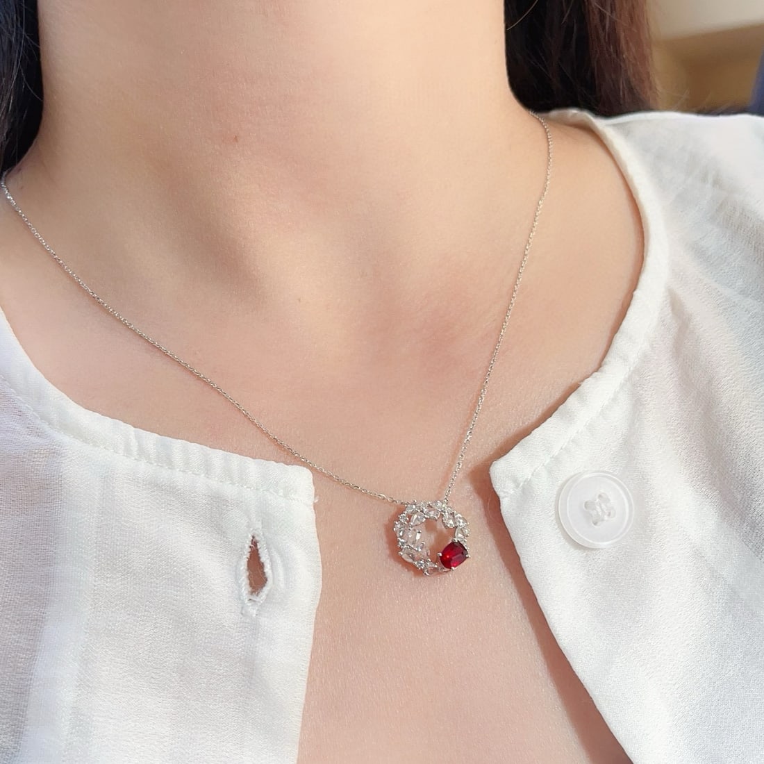 14k Gold 1.38 Ctw Natural Ruby & Diamond Pendant( Without Chain ) - 6