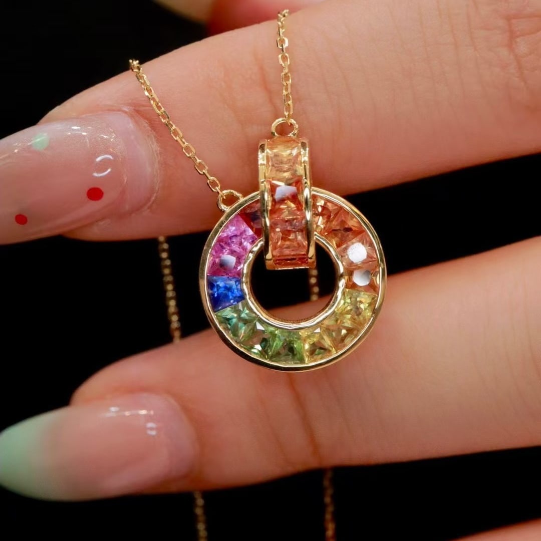 14k Gold 2.62 Ct Natural Sapphire Necklace: Ref:230982244 / / gold content:14k gold / / main gemstone:sapphire / / shape:princess / / carat weight:2. 62ct / / color:color / / treatment:natural / / Condition: New Low Estimate: 3300 High