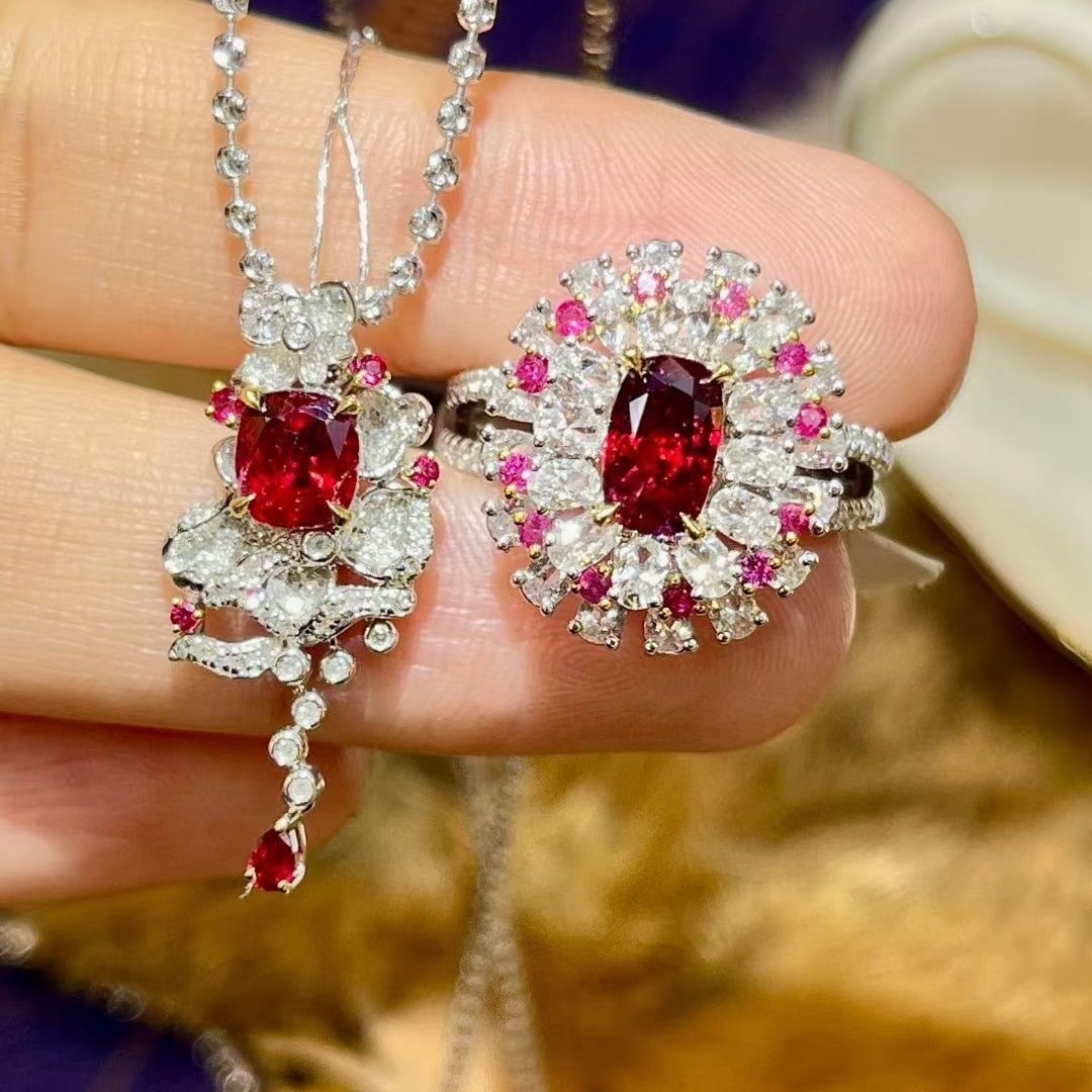 14k Gold 2.49 Ctw Natural Ruby & Diamond Jewelry Set (1 of 5)