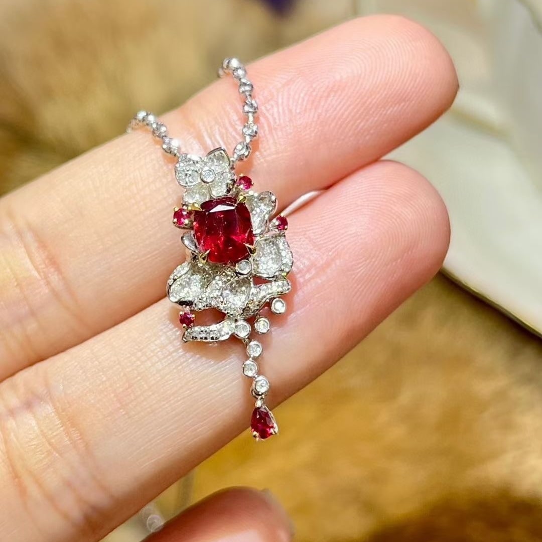 14k Gold 2.49 Ctw Natural Ruby & Diamond Jewelry Set - 4