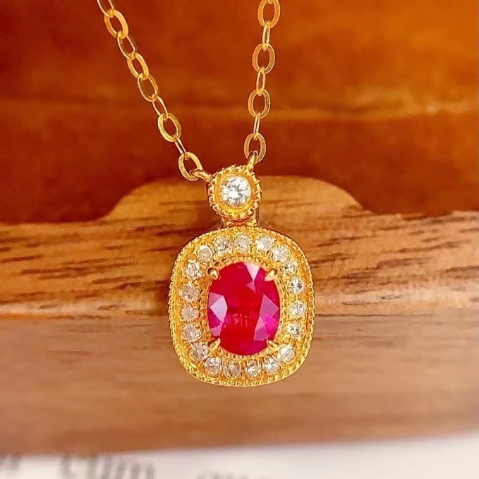 14k Gold 0.4 Ct Natural Ruby & Diamond Necklace - 2