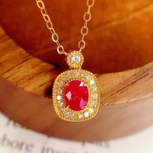 14k Gold 0.4 Ct Natural Ruby & Diamond Necklace - 3