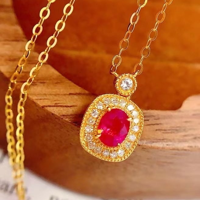 14k Gold 0.4 Ct Natural Ruby & Diamond Necklace - 4