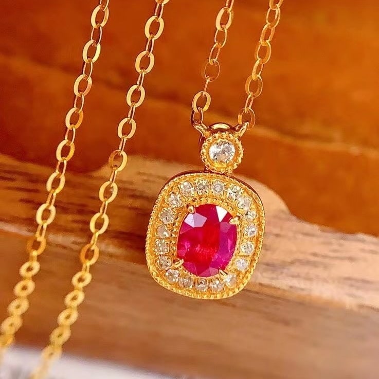14k Gold 0.4 Ct Natural Ruby & Diamond Necklace - 5
