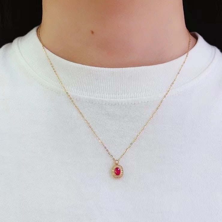 14k Gold 0.4 Ct Natural Ruby & Diamond Necklace - 6
