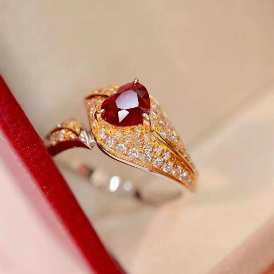 14k Gold 1.42 Ctw Vivid Red Natural Ruby & Diamond Ring - 2