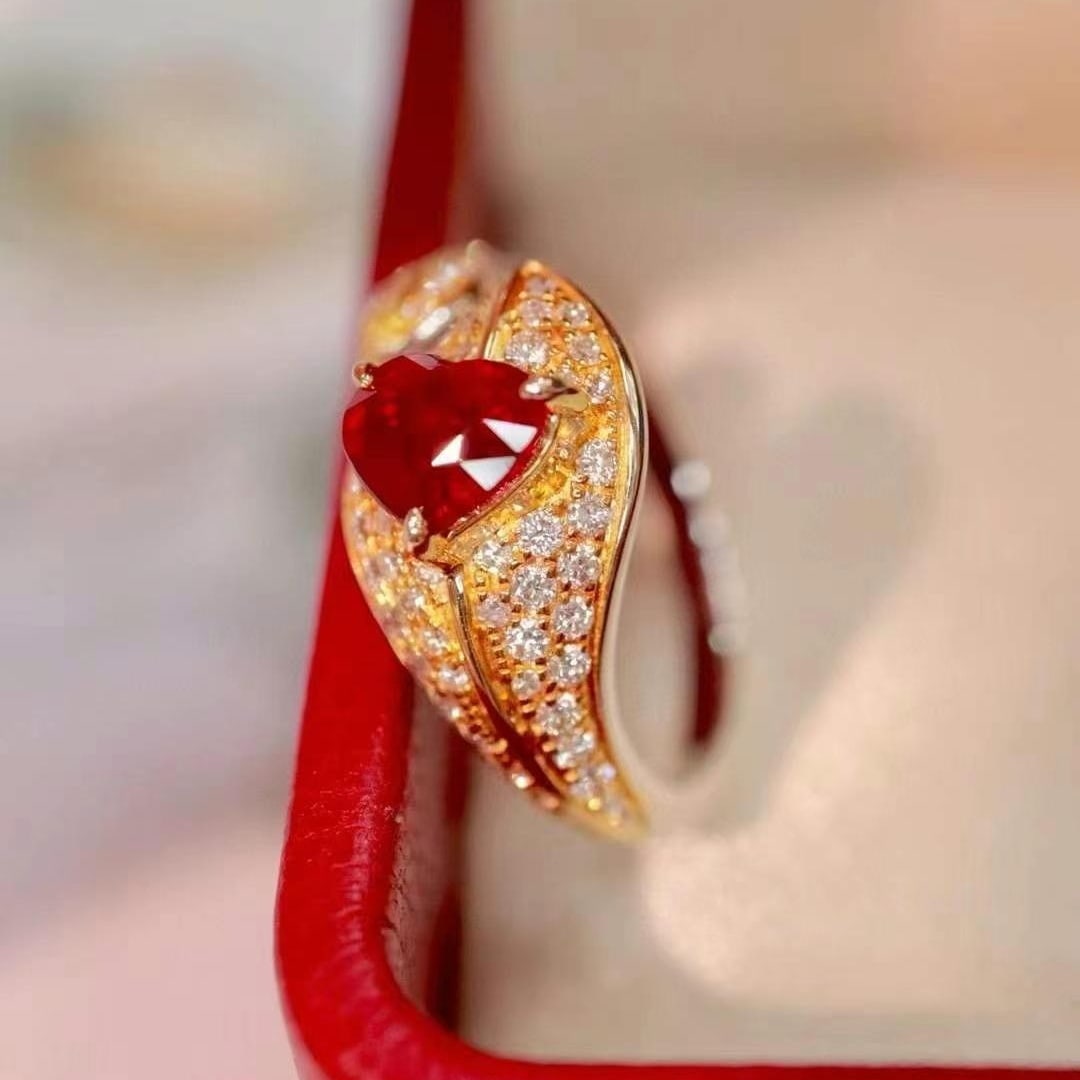 14k Gold 1.42 Ctw Vivid Red Natural Ruby & Diamond Ring - 3