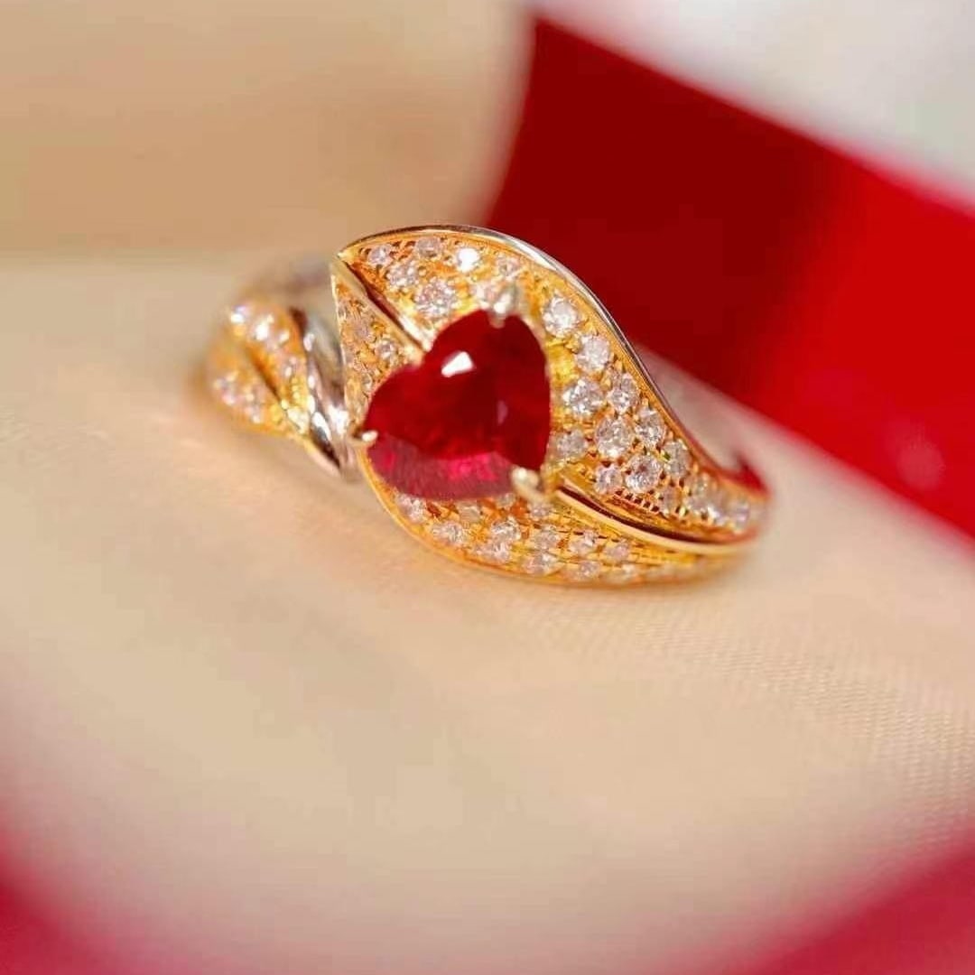 14k Gold 1.42 Ctw Vivid Red Natural Ruby & Diamond Ring - 7