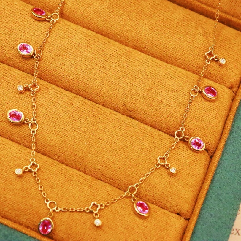 14k Gold 1.94 Ctw Natural Padparadscha Sapphire & Diamond Necklace - 2