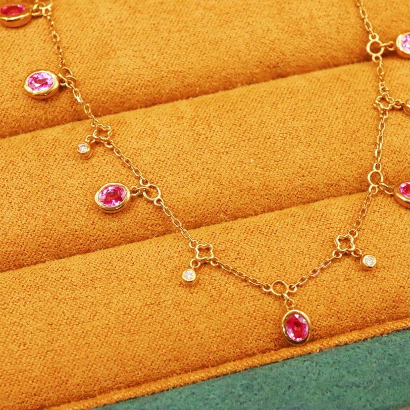 14k Gold 1.94 Ctw Natural Padparadscha Sapphire & Diamond Necklace - 3
