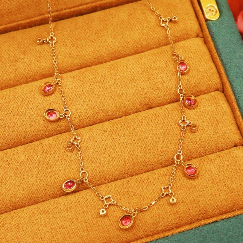 14k Gold 1.94 Ctw Natural Padparadscha Sapphire & Diamond Necklace - 4