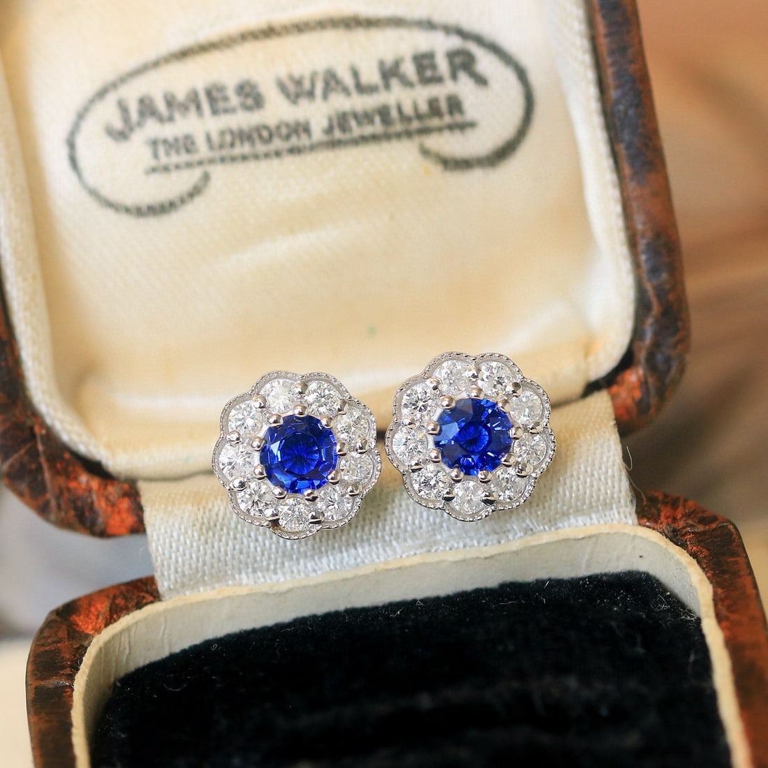 14k Gold 0.98 Ctw Natural Sapphire & Diamond Earrings - 2