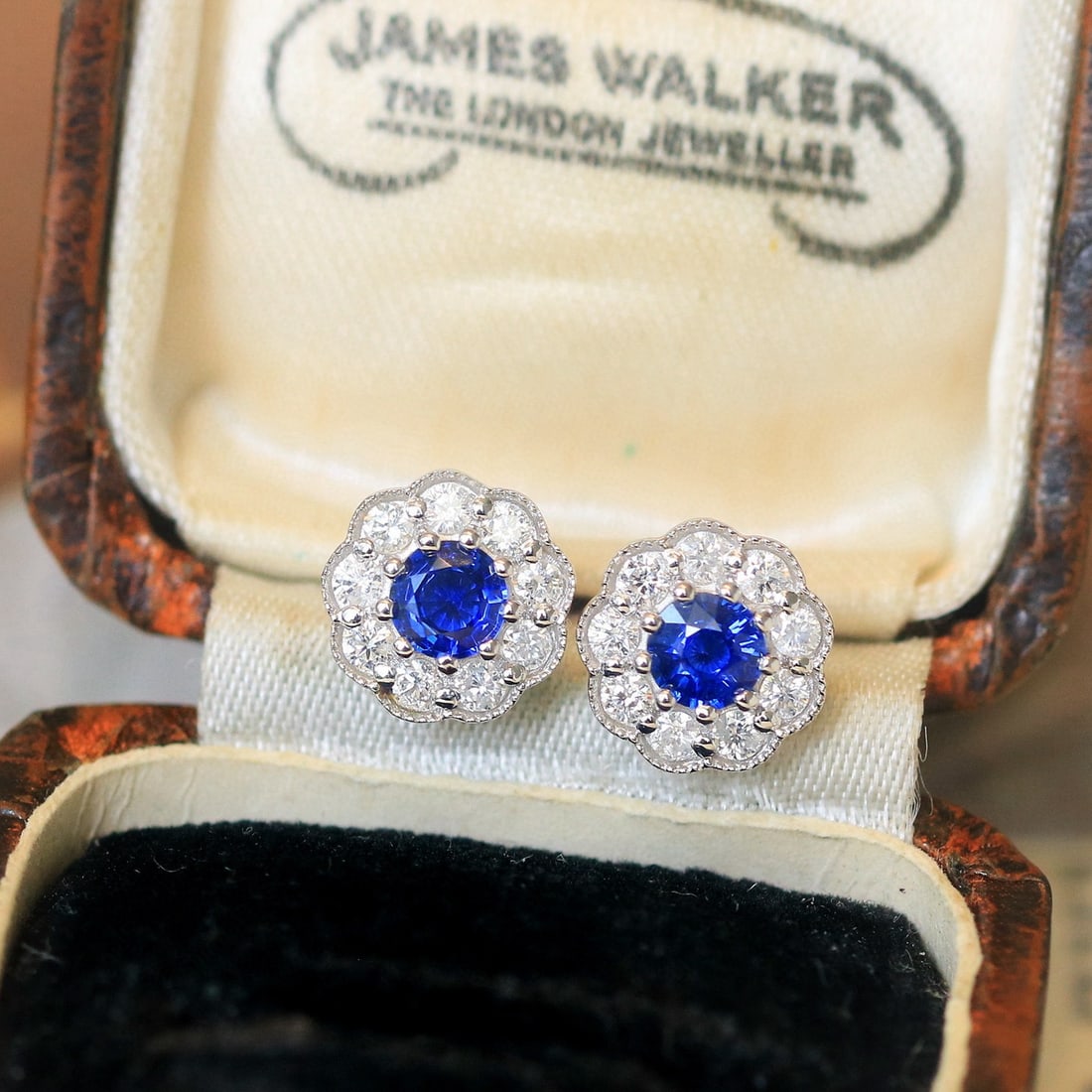 14k Gold 0.98 Ctw Natural Sapphire & Diamond Earrings - 3