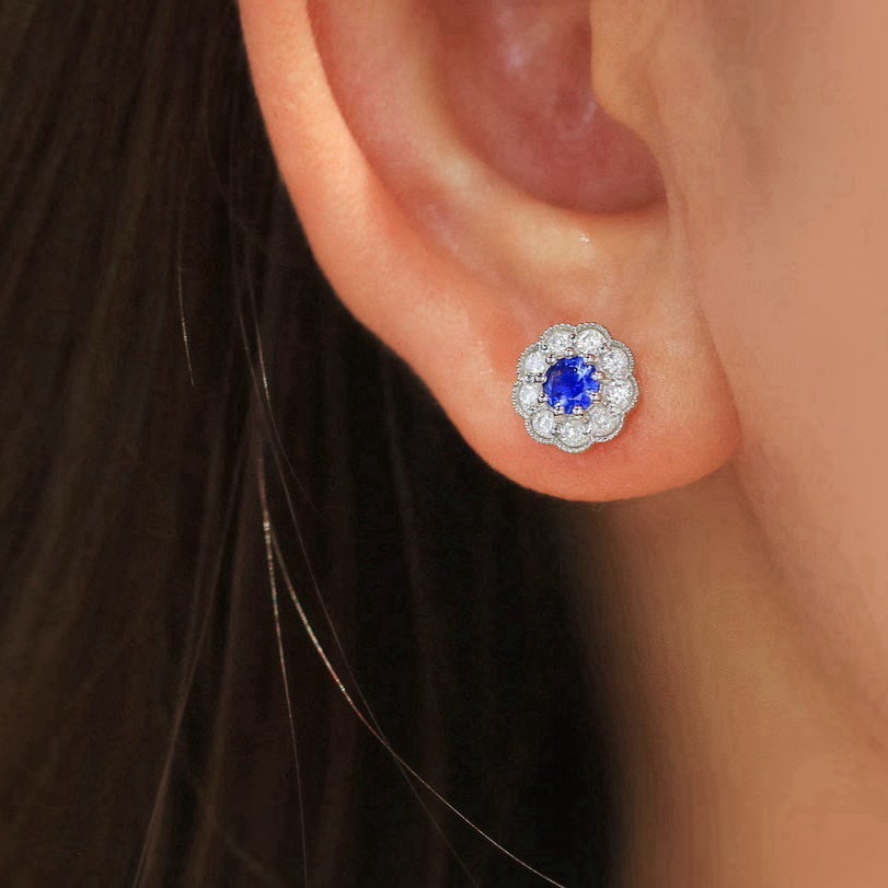14k Gold 0.98 Ctw Natural Sapphire & Diamond Earrings - 7