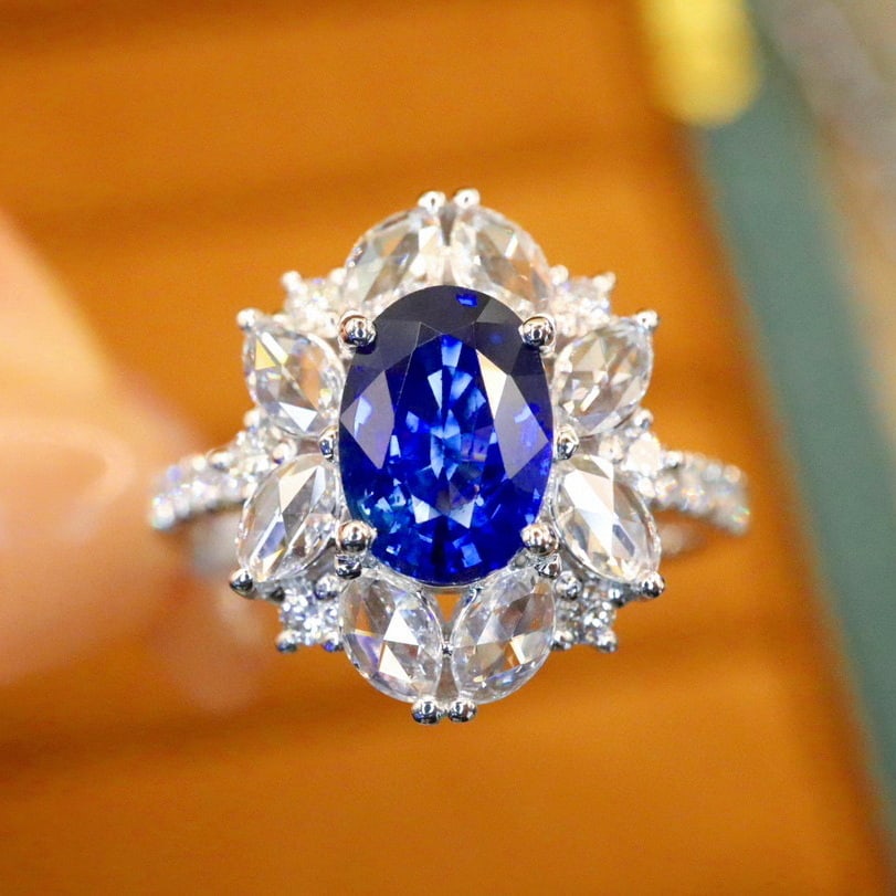 14k Gold 2.15 Ctw Natural Sapphire & Diamond Ring: Ref:230982259 / / gold content:14k gold / / ring size:7. 25us / / / / main gemstone:sapphire / / shape:oval / / carat weight:1. 44ct / / color:royal blue / / treatment:natural / / / / adjacent